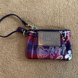 Small Pink Plaid Coach Wristlet